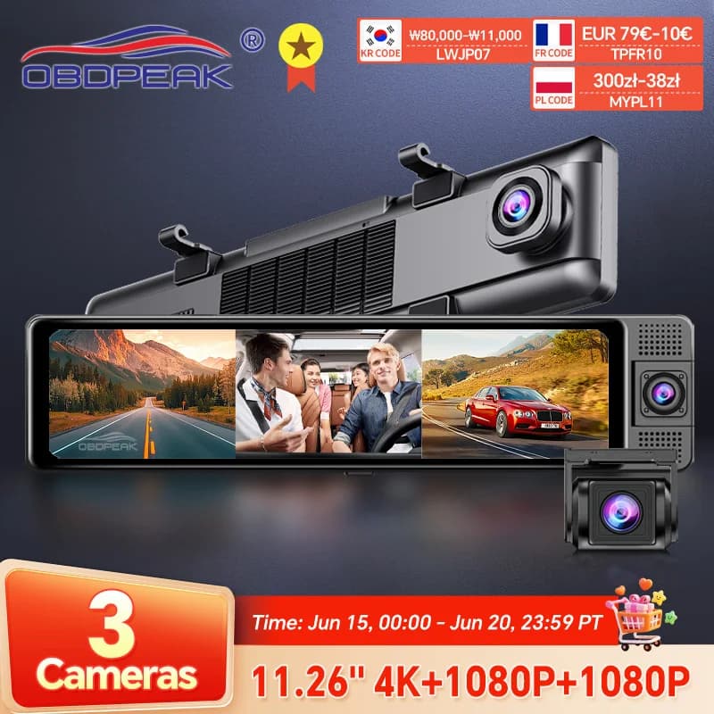 H330 Dash Cam 3 Rearview Mirror Front Inside Rear 4K 1080P WiFi GPS