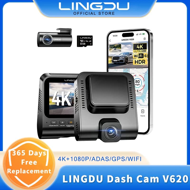 LINGDU ADAS Dash Cam V620 4K Front And Rear WiFi Car Camera GPS Motion