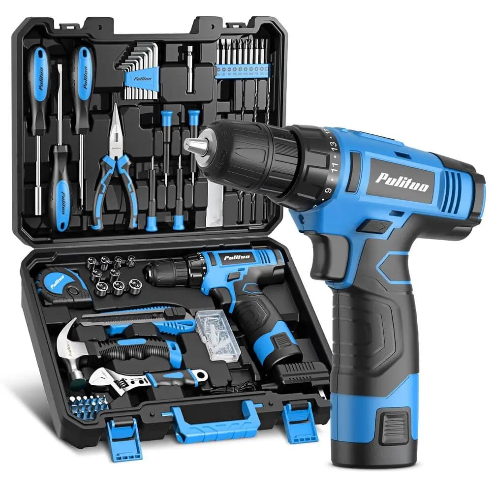 Tool Set 148Piece Home Drill 12V Blue Cordless Hand Kits And Box