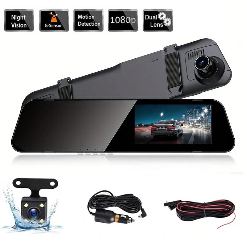 4.5-inch Mirror Dash Cam Front And Rear View Dual Camera Loop