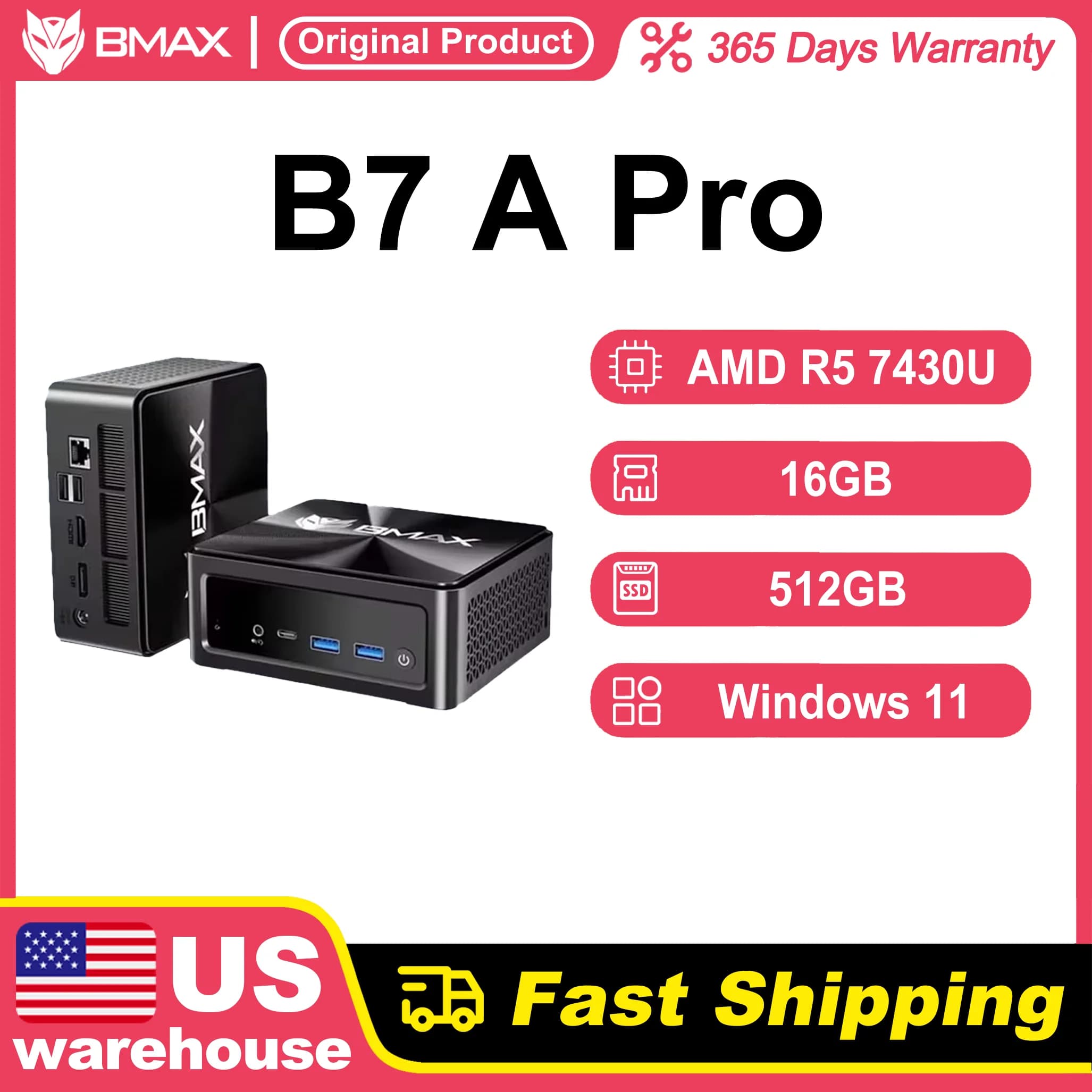 BMAX B7 A Pro Mini PC AMD Ryzen 5 DDR4 16GB RAM 512GB ROM Radeon Graphics Windows 11 WiFi