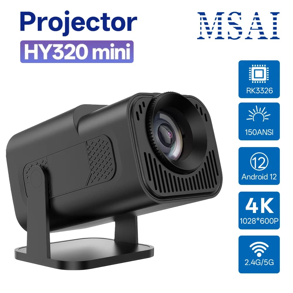 MSAI HY320 Mini 1080P HD Projector 4K 720P Android 12 150 ANSI WiFi 6 BT5.0
