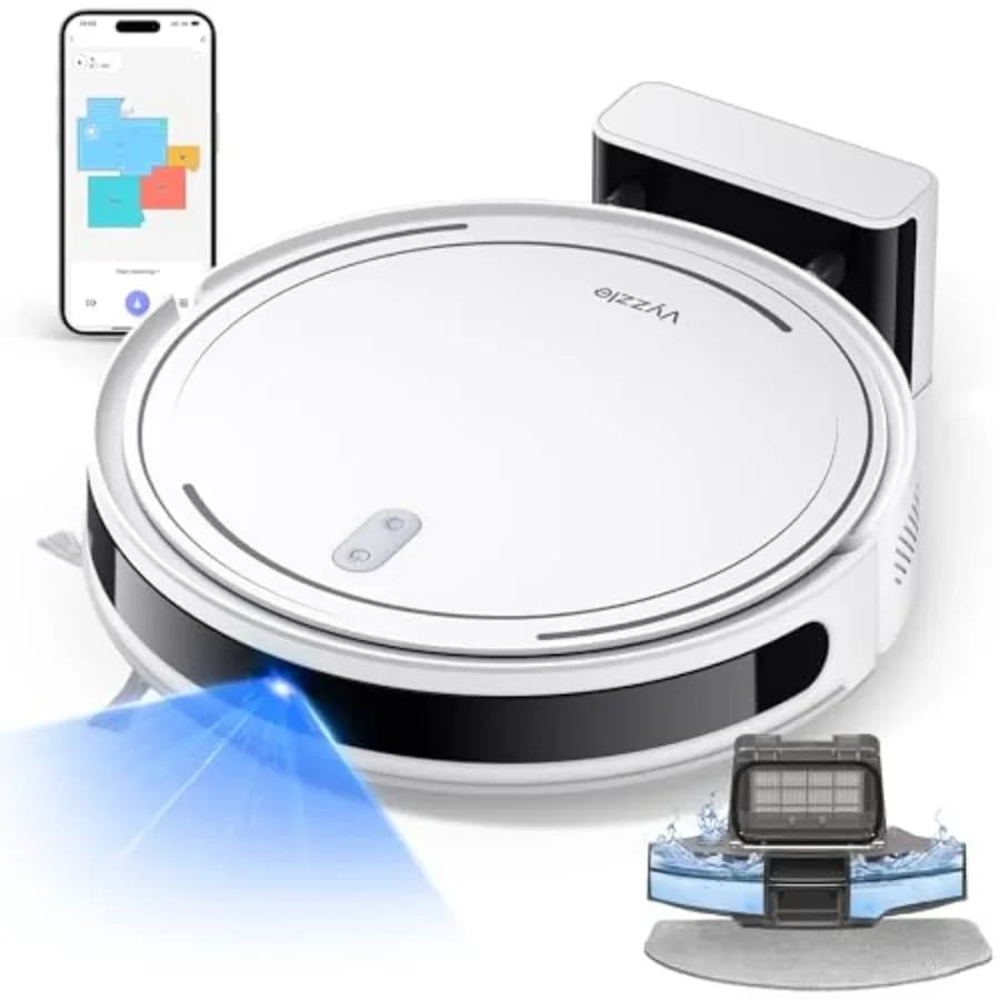 Robot Vacuum And Mop For Hard Floor Carpet Slim ABS Plastic Black