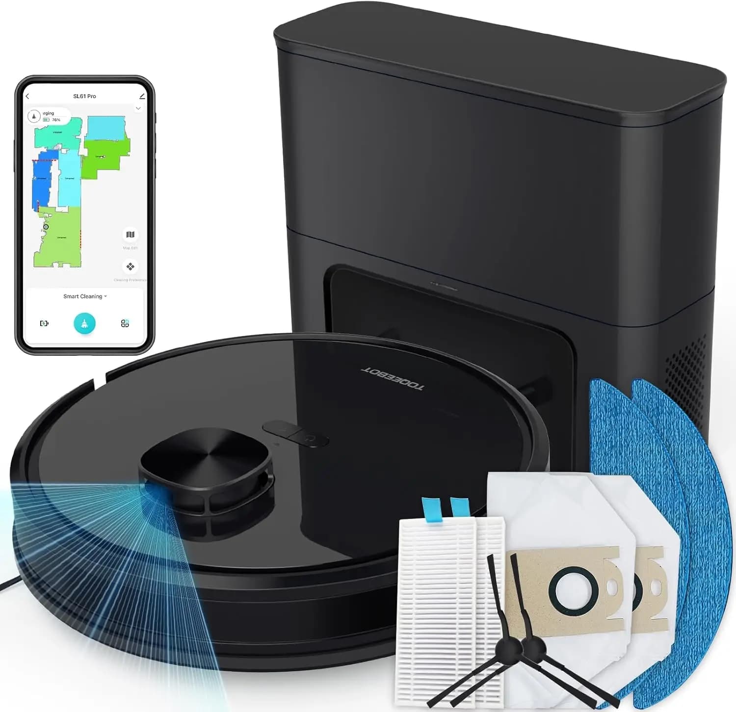 Self-emptying Robot Vacuum Mop Lidar Navigation WiFi Alexa Control