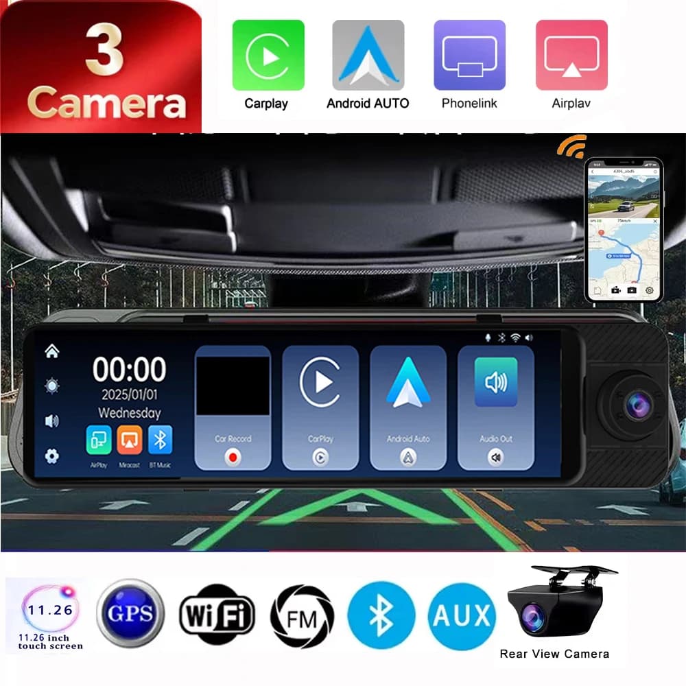 UHD 4K 3 Dash Cam 11 Inch Screen WiFi Built-in GPS IR Night Vision G
