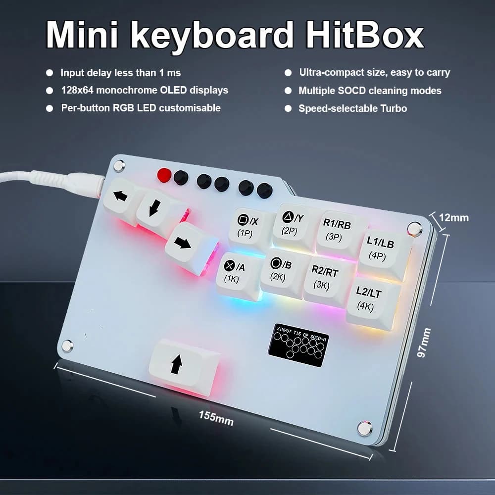 Hitbox Mini GP2040 CE Fightstick Pocket Keyboard Swap RGB Cherry