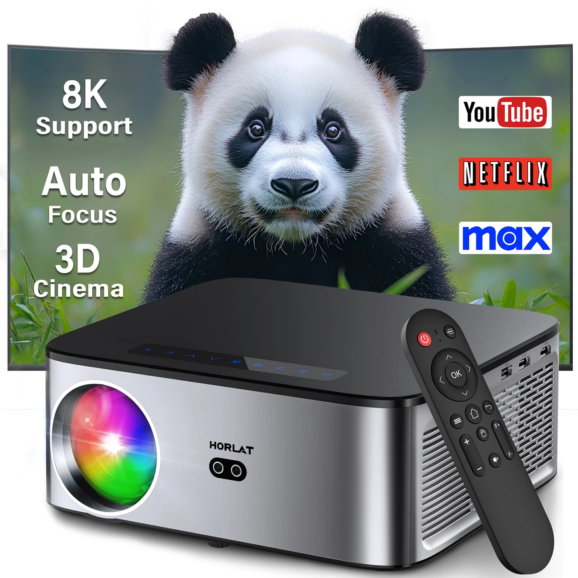 HORLAT 35000Lumens LCD Projector Android Beamer 8K 1080P Native Dual Band WiFi