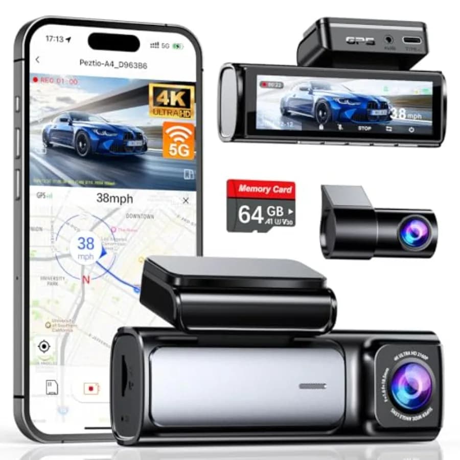 4K Dash Cam Front And Rear 5G WiFi GPS 64GB Card 3.59'' IPS Screen