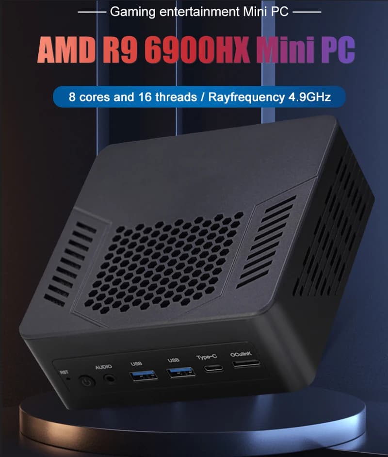 Qculink Mini PC AMD Ryzen 9 7940HS 6900HX HD2.1 DP2.1 Type-c Dual 2.5G