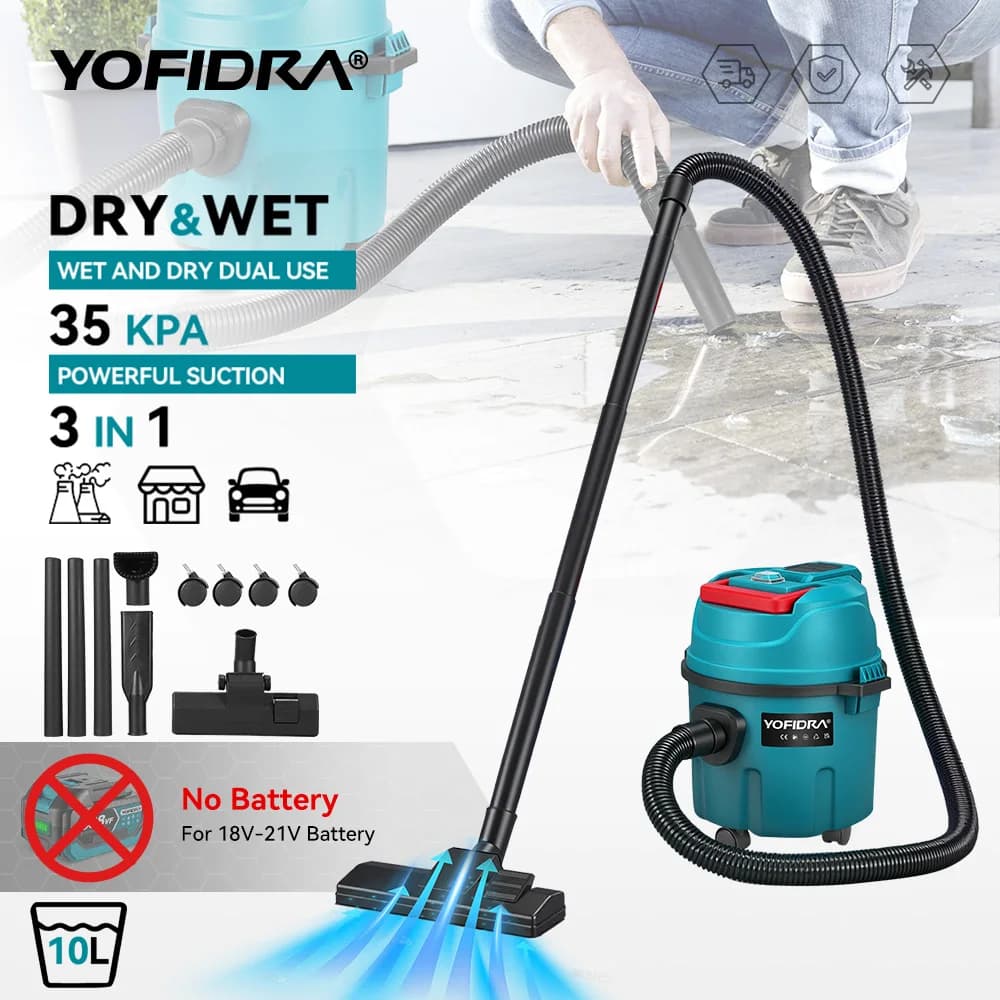 YOFIDRA 3IN1 Electric Wet & Dry Vacuum Cleaner 35KPA Wireless Home Car 10L