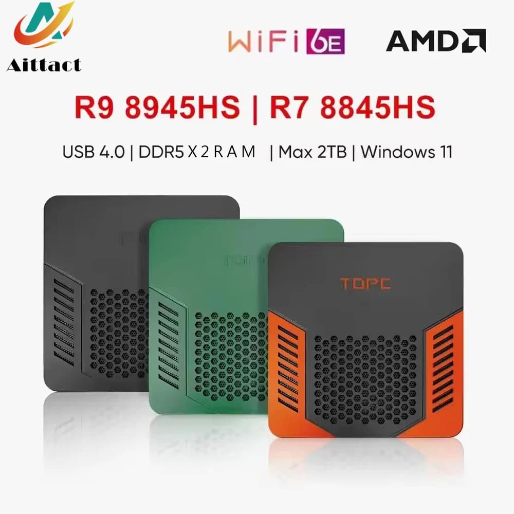 Aittact Pocket Mini PC Gamer TOPC AMD Ryzen 9 R7 8845HS 2xDDR5 USB4.0 NVMe