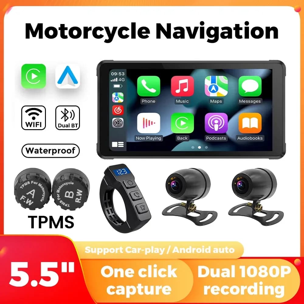 Wireless For Carplay Android Auto Motorcycle Monitor IPX7 Waterproof Moto 5.5inch