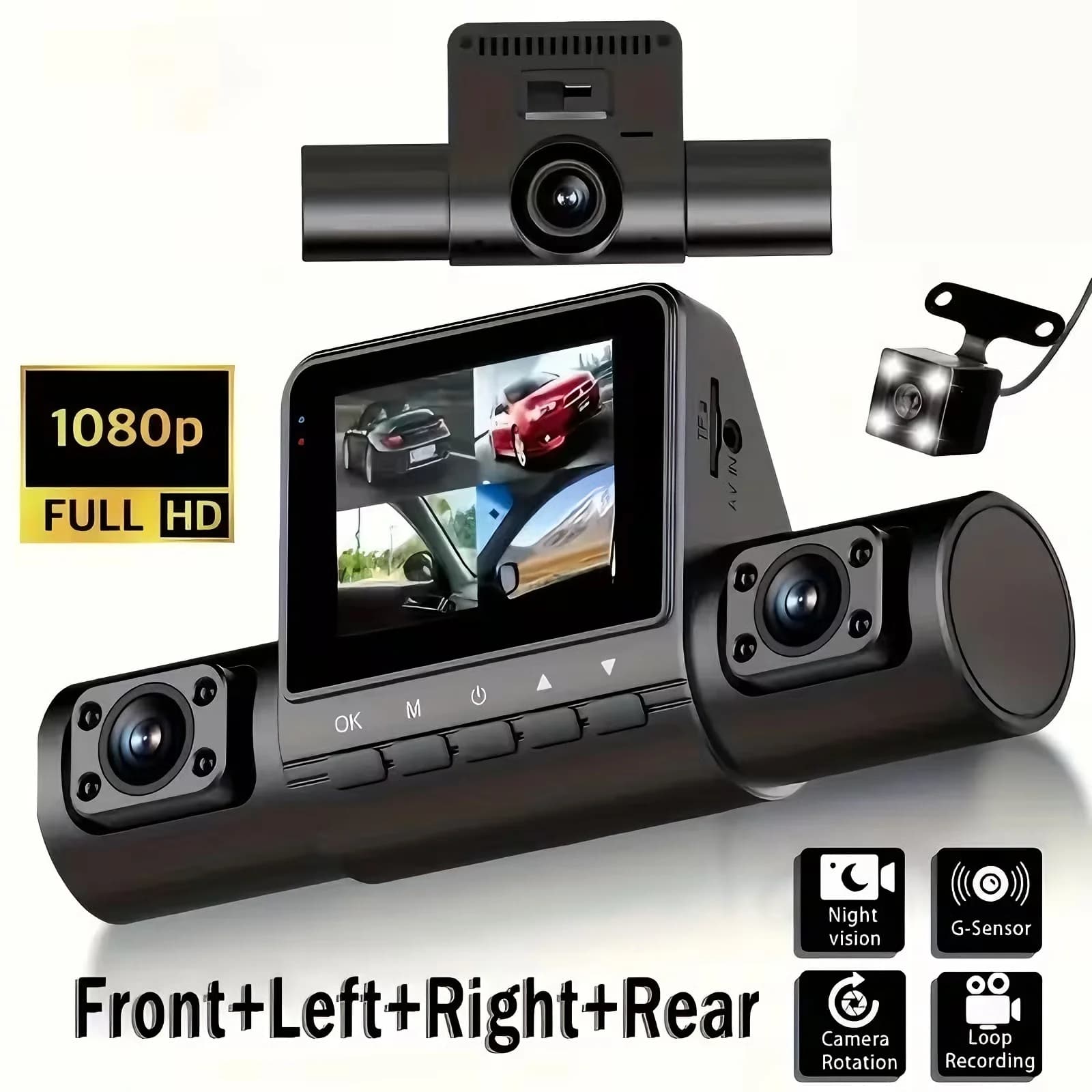 4CH Dash Cam Car DVR Black Box 1080P Wide-angle Lens Front Rear Inside