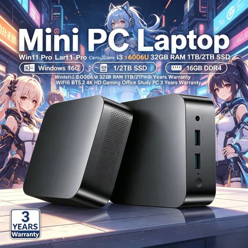 Mini PC Laptop Win11 Pro Core i3 32GB RAM 1TB 2TB SSD WiFi 6 BT5.2 4K