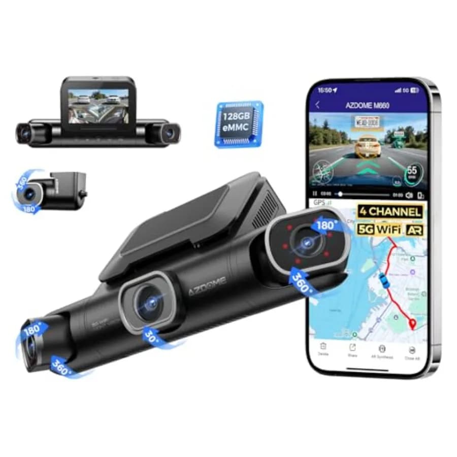 Car Dash Cam 360 4-channel Front Rear Inside Coverage 2K 1080P3 Resolution Built-in 128GB