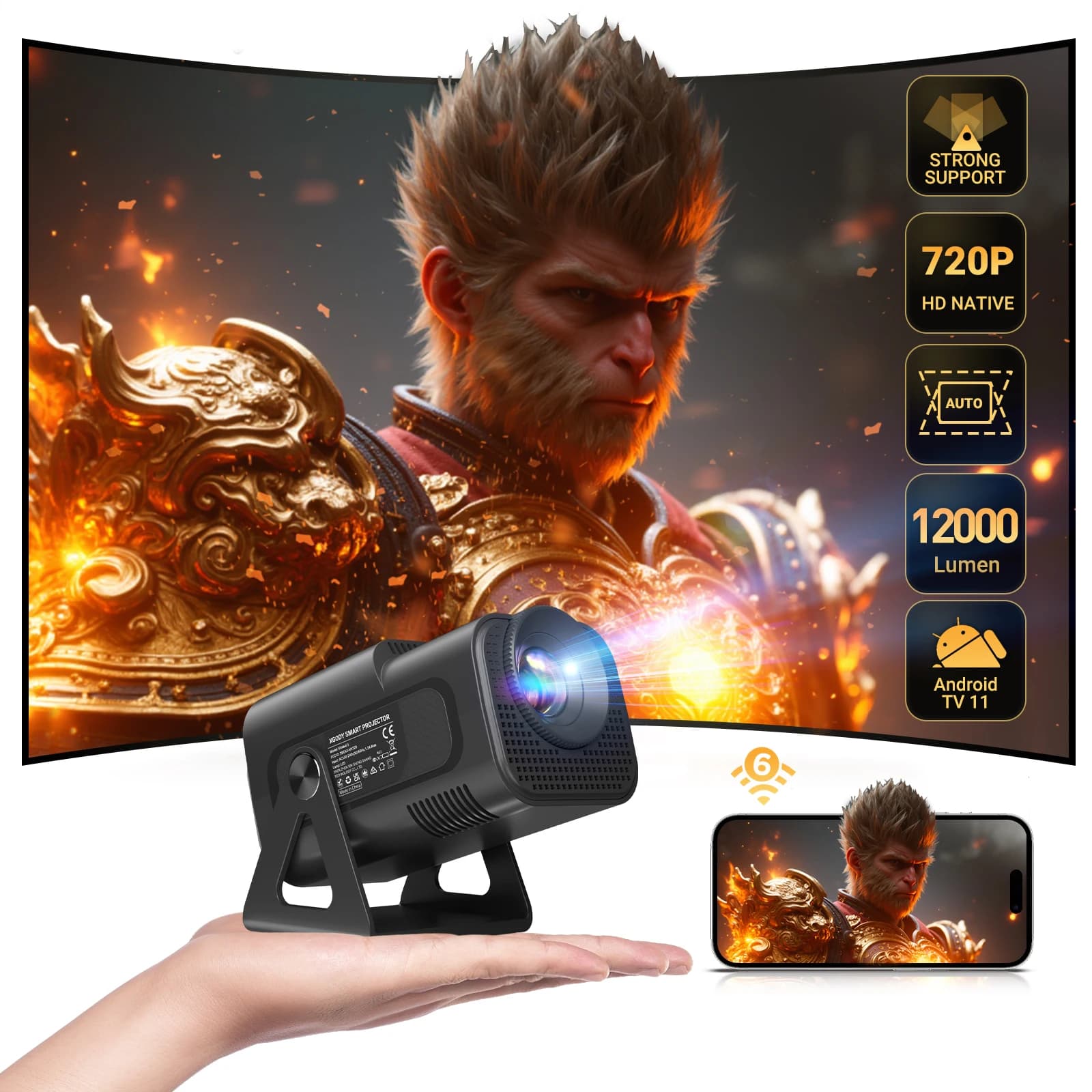 XGODY 4K Projector 1080P Full HD LED 5G WiFi Bluetooth 12000L HDMI USB