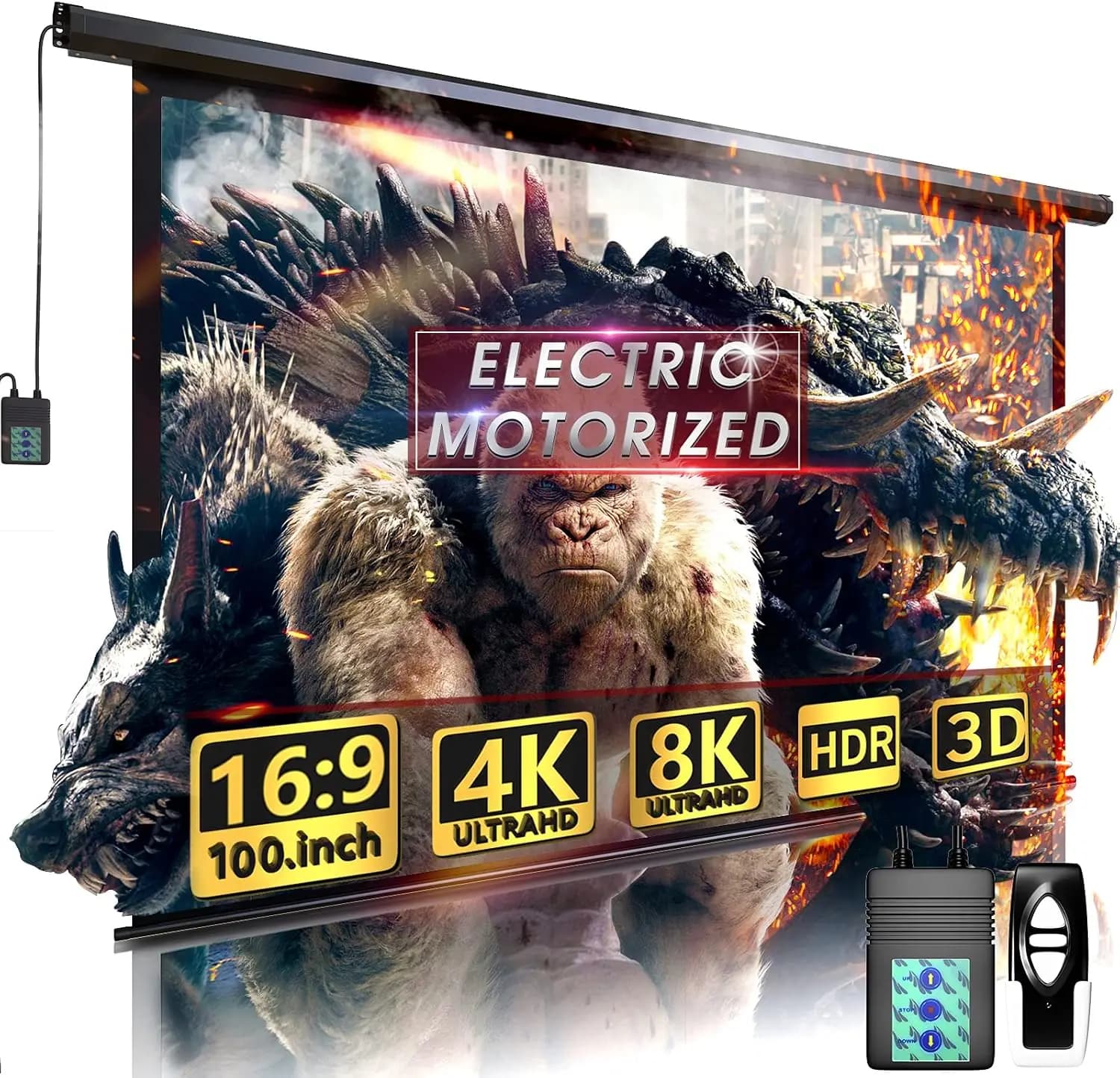 100" Motorized Projector Screen - Indoor & Outdoor Movies 100 Inch