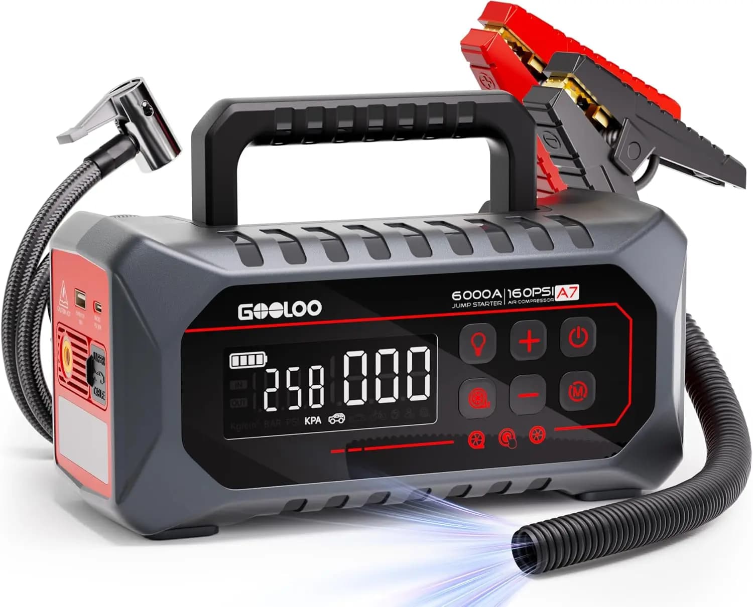 6000A 160PSI Jump Starter Air Compressor 12V Car Battery Booster Tire