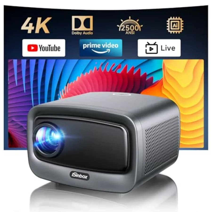 Projector 4K WiFi 6 Bluetooth 5.3 6D Keystone Outdoor Movie HDR10 Dolby Audio Plus 36W