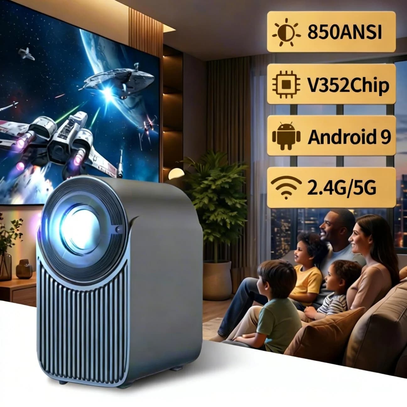 MAXPG PG900 Projector Native 1080P 4K 850ANSI WiFi 6 Dual 5W Speakers