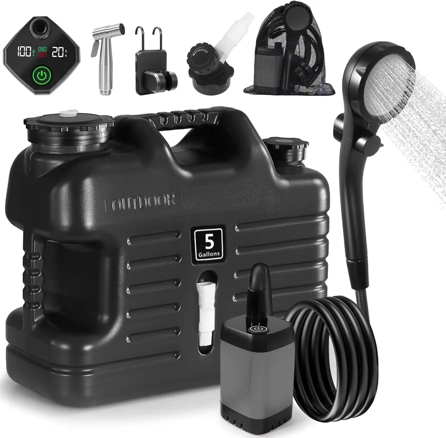Camping Shower 5 Gallon Water Jug 6000MAH Rechargeable Pump IPX7