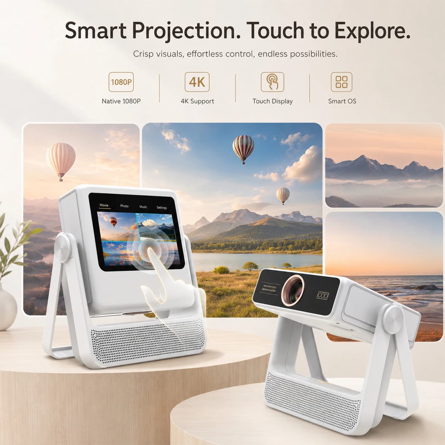 3IN1 Tablet Speaker Projector 180°Rotate Auto Focus Wireless Cast