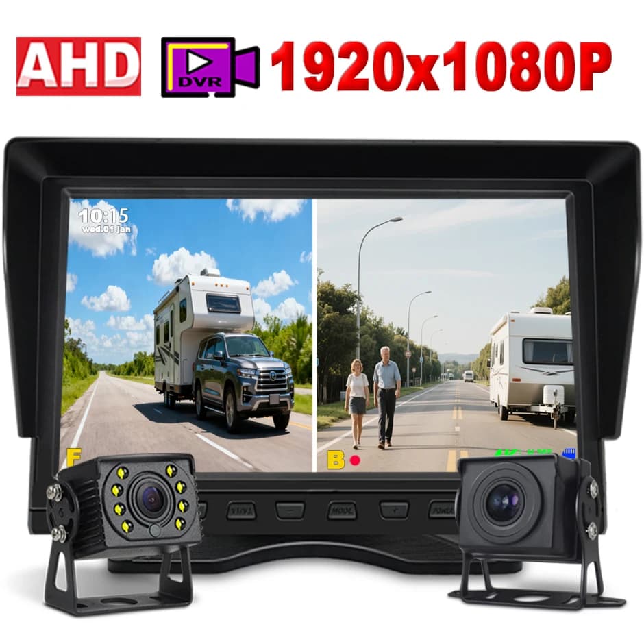 10.1" 2CH AHD DVR Monitor 1080P Vehicles Dual Backup Reversecamera Recording 12 24V