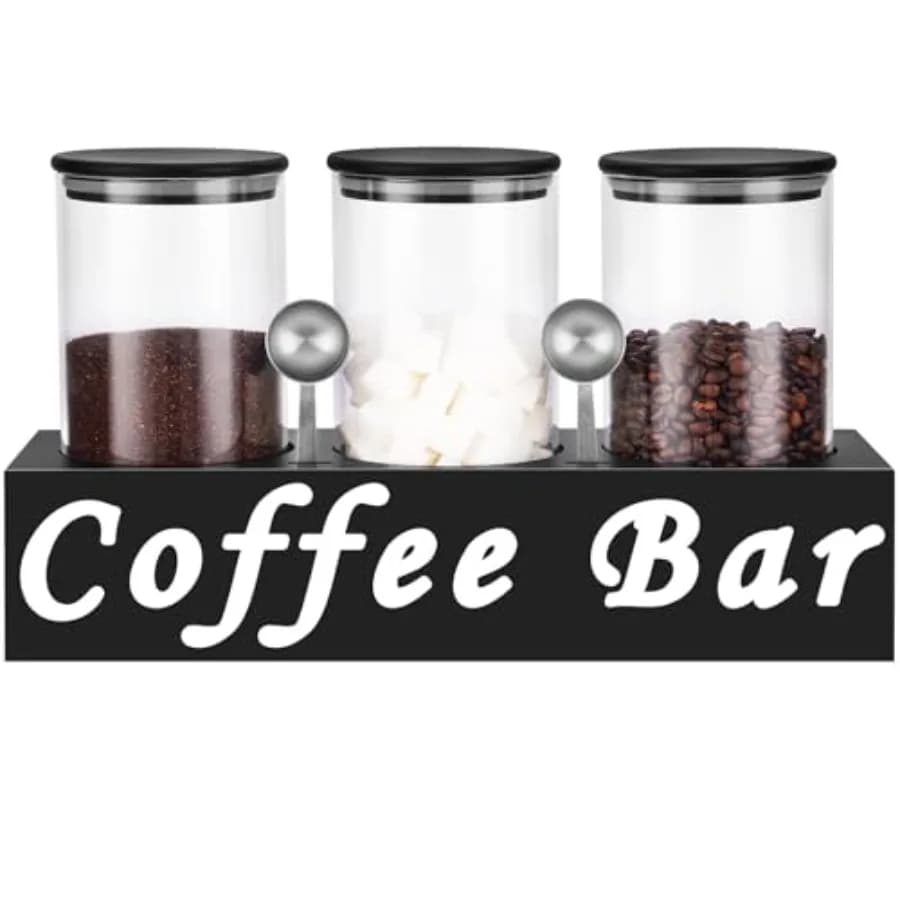 Glass Coffee Containers Airtight Bean Storage Jars Shelf 3PCS 44OZ