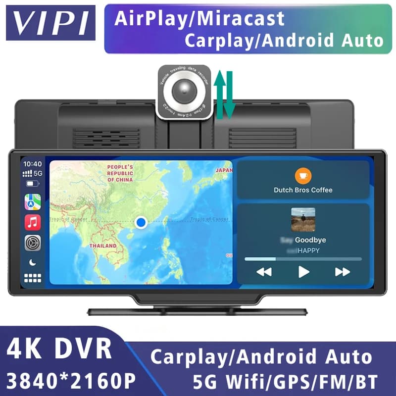10.26“ Dash Cam 4K 3840 2160P Car Dvr Carplay Android Auto GPS 5G WiFi