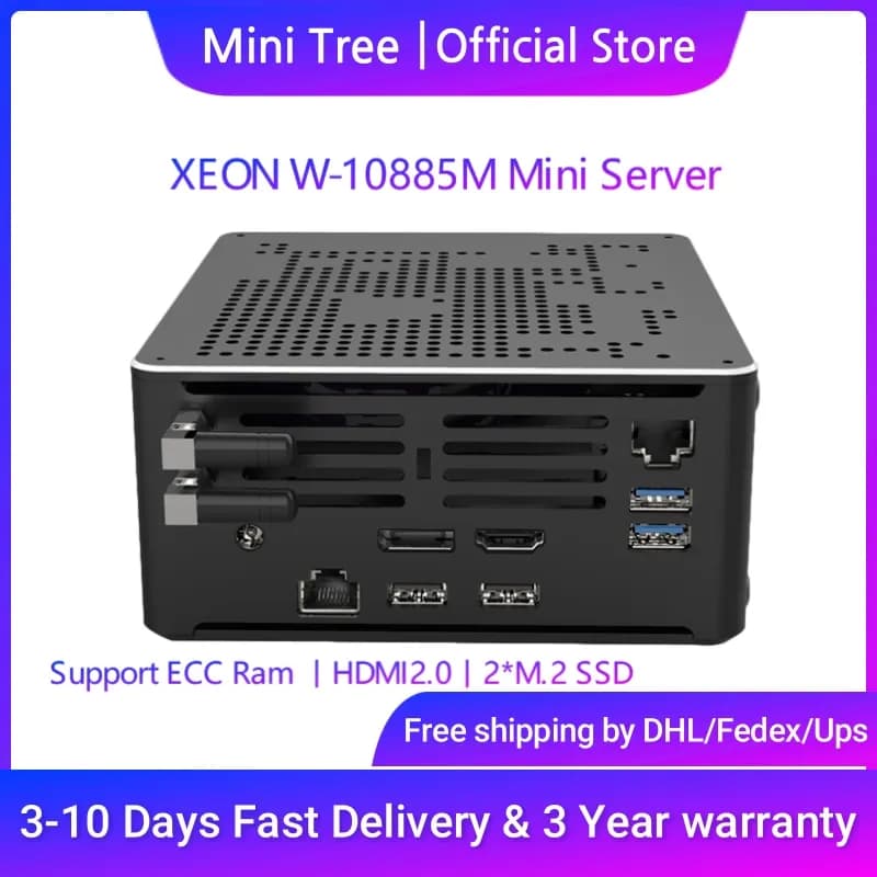 Intel Xeon W-10885M ECC RAM Win11 Mini PC 2 DDR4 NVMe 2Lans Office