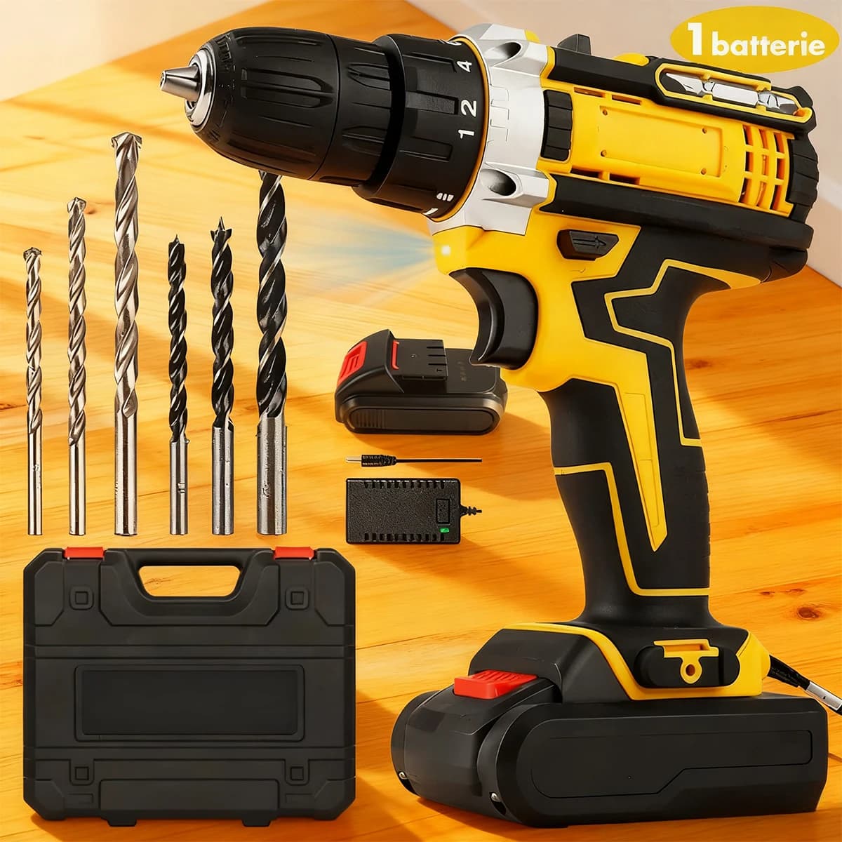 Lithium-ion Cordless Drill Set Battery And Charger Keyless Chuck