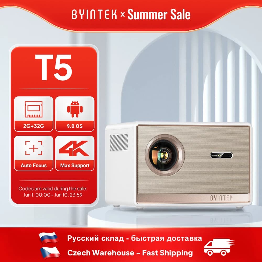 BYINTEK T5 Max Full HD 1080P Projector 4K 1000ANSI Android WiFi 6 Auto