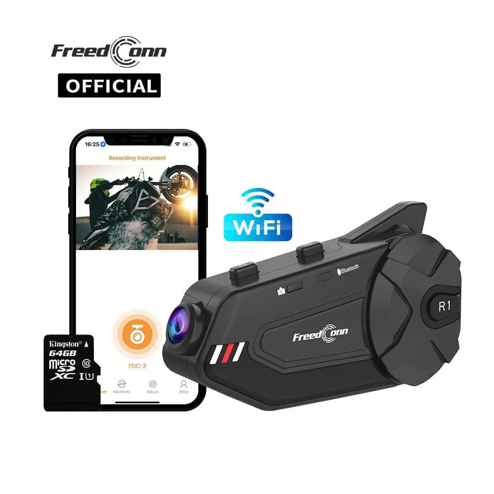 Freedconn R1Plus Bluetooth Motorcycle Intercom Helmet Headset WiFi APP